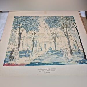 Vintage Watercolor by James Preston - 1930s Lithoprint Christopher Wren Virginia